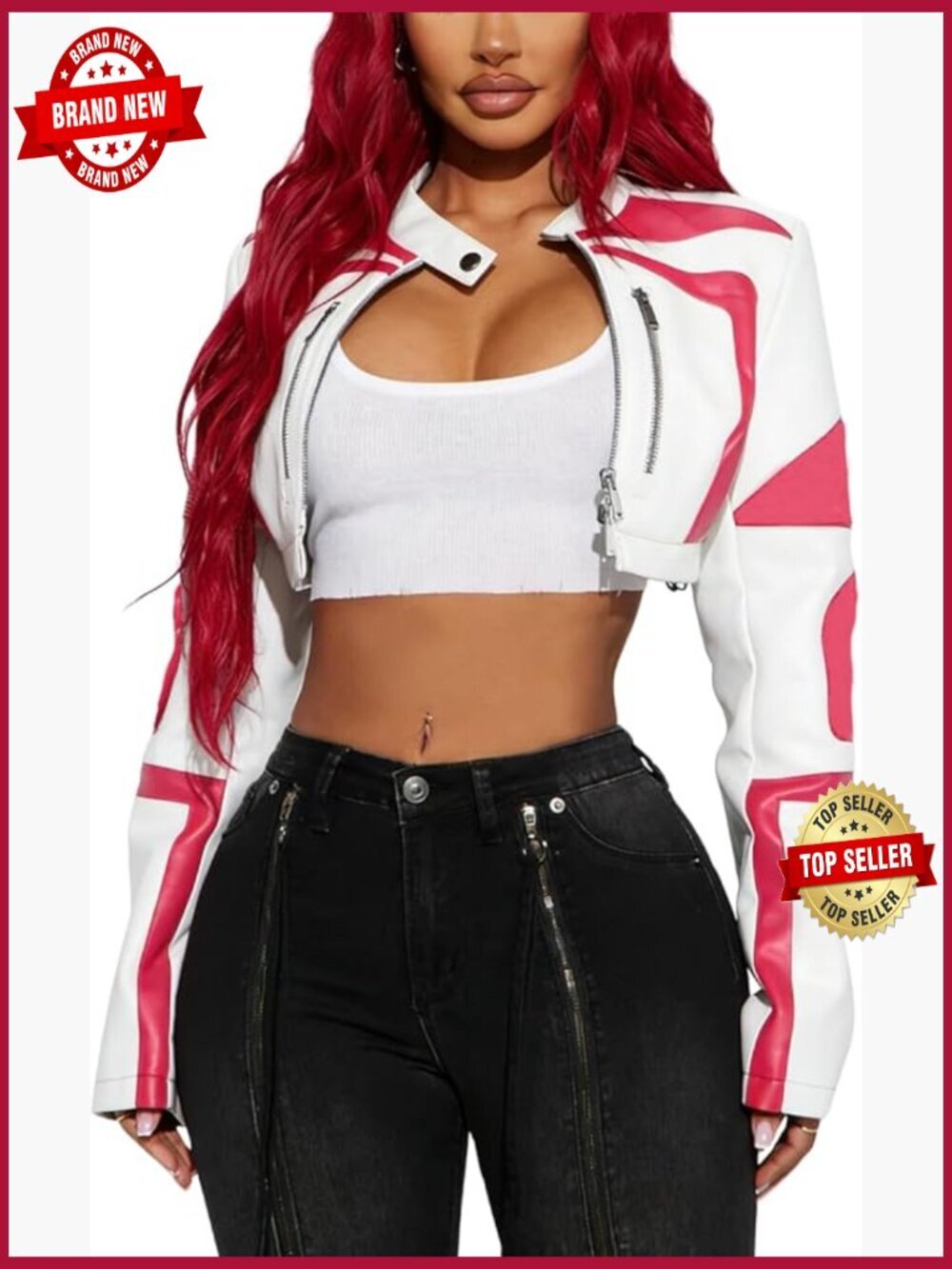 Cropped Faux Leather Bomber Jacket Zip Up Street Style